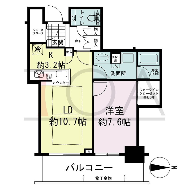 グランドメゾン新梅田タワー THE CLUB RESIDENCEの間取り図 東向き 1LDK+WIC+SC 専有面積55.00m2
バルコニー面積10.78m2