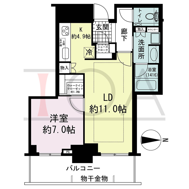グランドメゾン新梅田タワー THE CLUB RESIDENCEの間取り図 東向き 1LDK+WIC+SC 専有面積55.10m2
バルコニー面積10.99m2