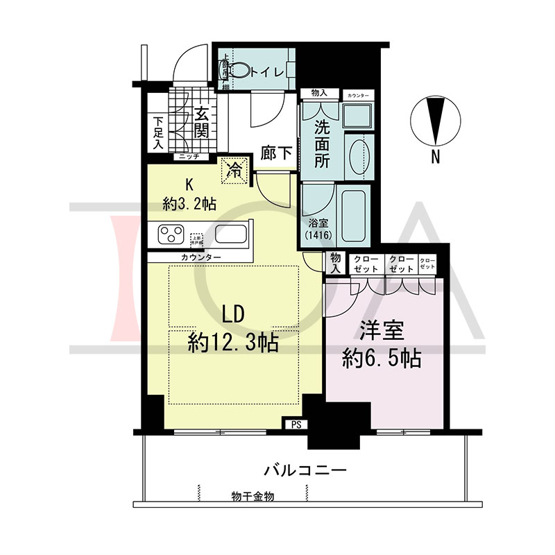 グランドメゾン新梅田タワー THE CLUB RESIDENCEの間取り図 北向き 1LDK 専有面積55.28m2
バルコニー面積13.19m2