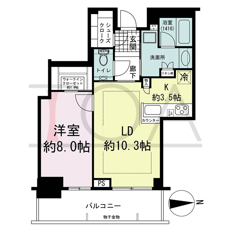 グランドメゾン新梅田タワー THE CLUB RESIDENCEの間取り図 東向き 1LDK+WIC+SC 専有面積55.33m2
バルコニー面積10.93m2