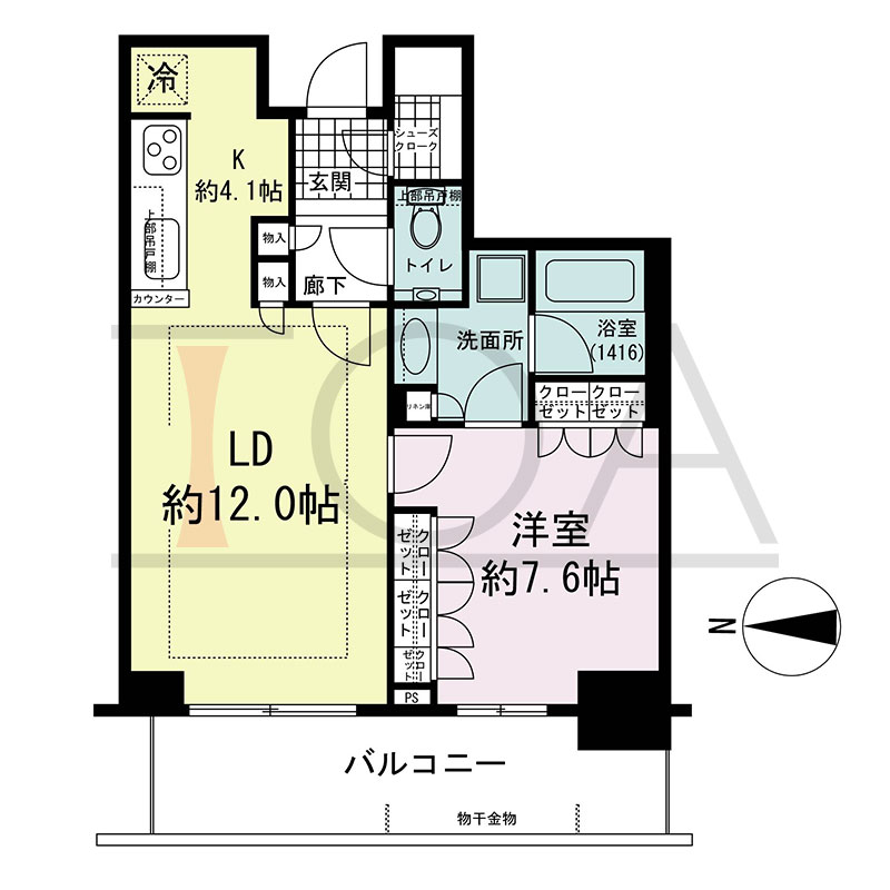 グランドメゾン新梅田タワー THE CLUB RESIDENCEの間取り図 西向き 1LDK+SC 専有面積56.16m2
バルコニー面積12.03m2