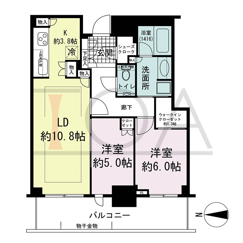 グランドメゾン新梅田タワー THE CLUB RESIDENCEの間取り図 西向き 2LDK+WIC+SC 専有面積65.35m2
バルコニー面積13.19m2