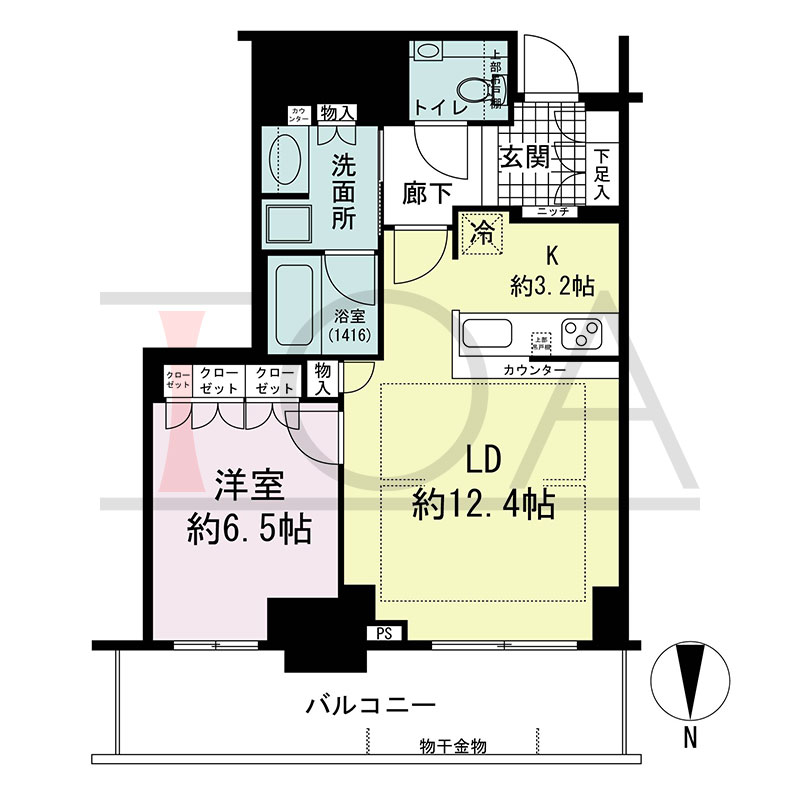 グランドメゾン新梅田タワー THE CLUB RESIDENCEの間取り図 北向き 1LDK 専有面積55.28m2
バルコニー面積13.19m2