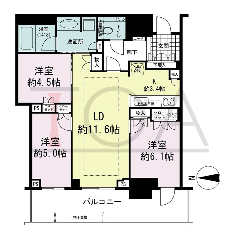 グランドメゾン新梅田タワー THE CLUB RESIDENCEの間取り図 西向き 3LDK 専有面積71.98m2
バルコニー面積14.29m2