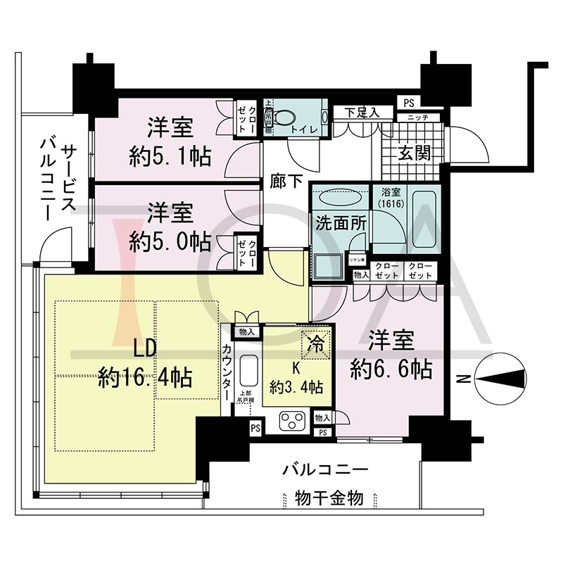 グランドメゾン新梅田タワー THE CLUB RESIDENCEの間取り図 北西向き角 3LDK 専有面積81.10m2
バルコニー面積9.38m2
サービスバルコニー面積6.49m2