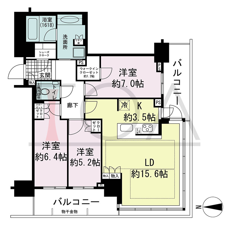 グランドメゾン新梅田タワー THE CLUB RESIDENCEの間取り図 南西向き角 3LDK+WIC+SC 専有面積88.55m2
バルコニー面積17.26m2