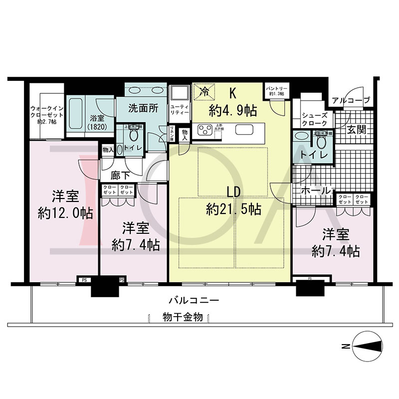 グランドメゾン新梅田タワー THE CLUB RESIDENCEの間取り図 西向き 3LDK+WIC+SC 専有面積130.02m2
バルコニー面積26.39m2