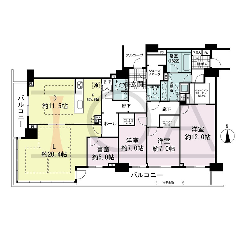 グランドメゾン新梅田タワー THE CLUB RESIDENCEの間取り図 南西向き角 3LDK+S+3WIC+SC 専有面積172.74m2
バルコニー面積29.73m2
