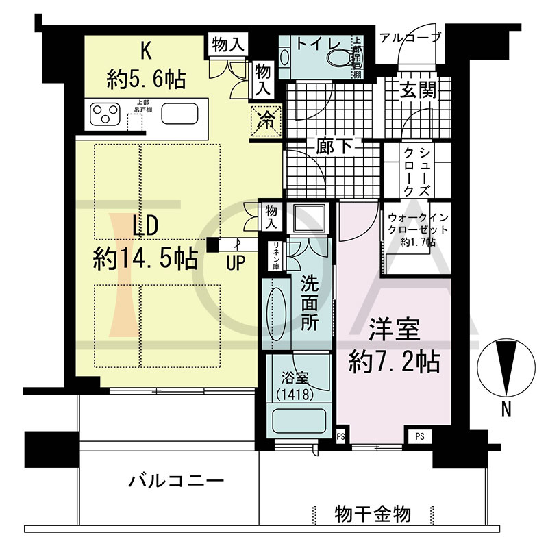 グランドメゾン新梅田タワー THE CLUB RESIDENCEの間取り図 北向き 1LDK+WIC+SC 専有面積70.47m2
バルコニー面積20.01m2