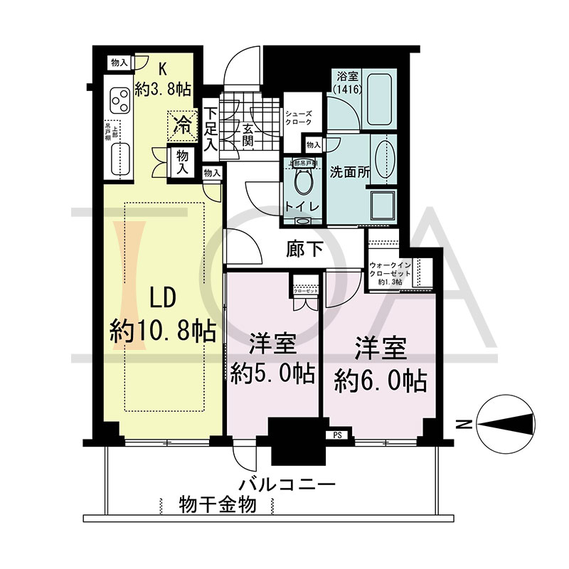 グランドメゾン新梅田タワー THE CLUB RESIDENCEの間取り図 西向き 2LDK+WIC+SC 専有面積65.35m2
バルコニー面積13.19m2