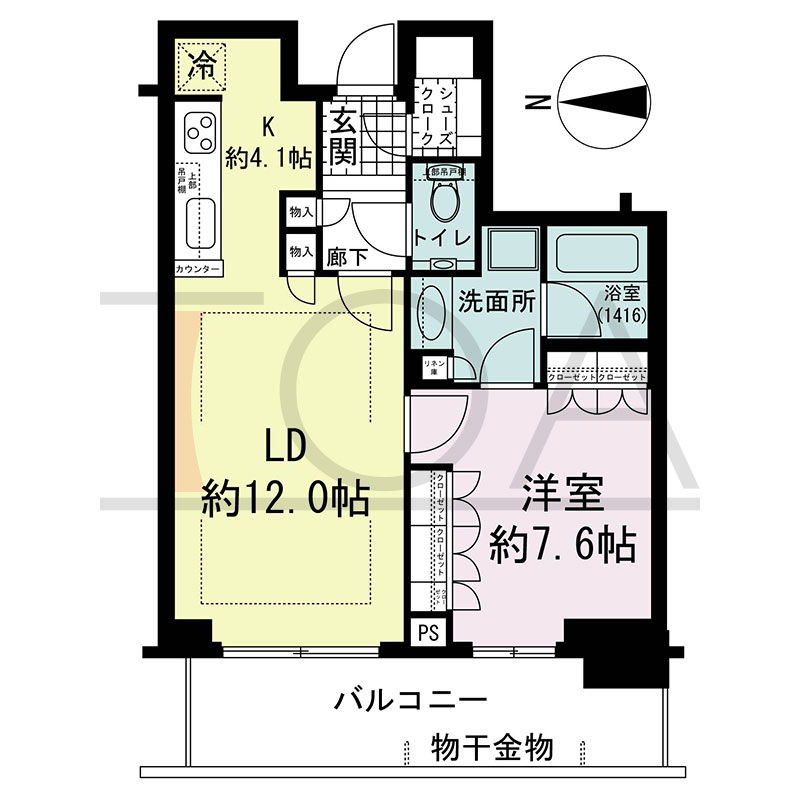 グランドメゾン新梅田タワー THE CLUB RESIDENCEの間取り図 西向き 1LDK+SC 専有面積56.16m2
バルコニー面積12.03m2