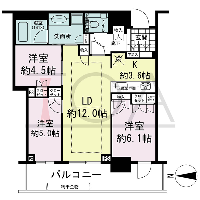 グランドメゾン新梅田タワー THE CLUB RESIDENCEの間取り図 西向き 3LDK 専有面積71.85m2
バルコニー面積14.29m2