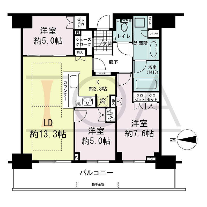 グランドメゾン新梅田タワー THE CLUB RESIDENCEの間取り図 西向き 3LDK+SC 専有面積76.86m2
バルコニー面積16.90m2