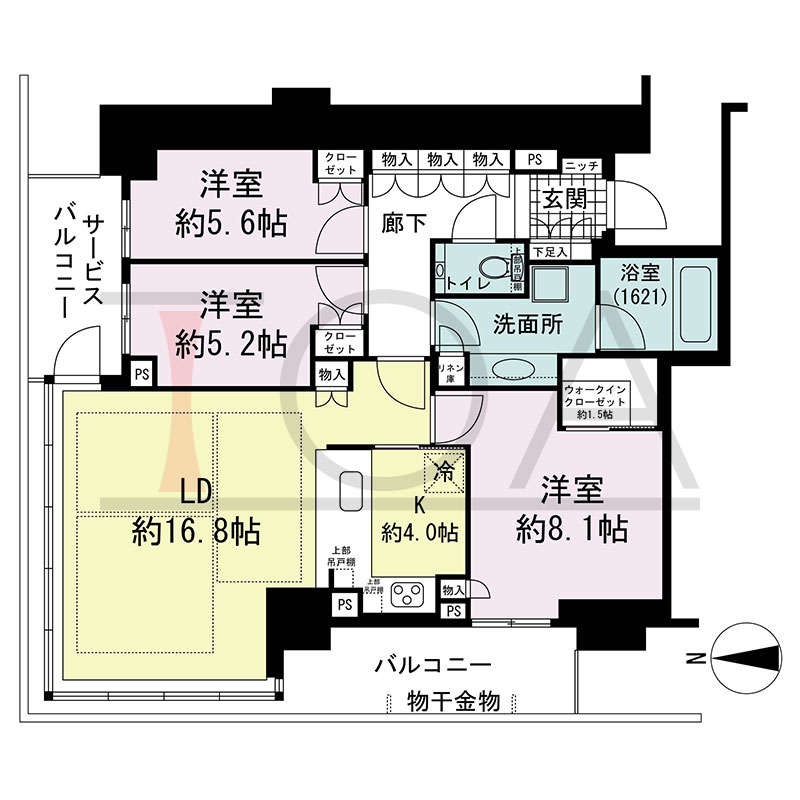 グランドメゾン新梅田タワー THE CLUB RESIDENCEの間取り図 北西向き角 3LDK+WIC 専有面積91.88m2
バルコニー面積9.38m2
サービスバルコニー面積6.61m2