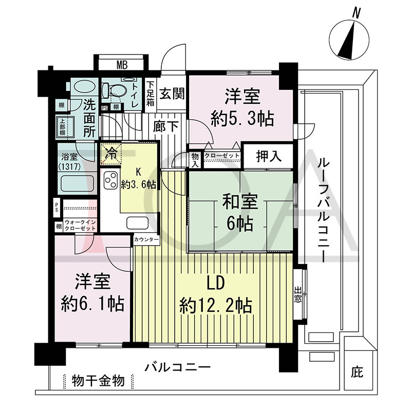 ステイツ神戸熊内町の間取り図 南向き 3LDK 専有面積 72.90m2
バルコニー面積14.40m2