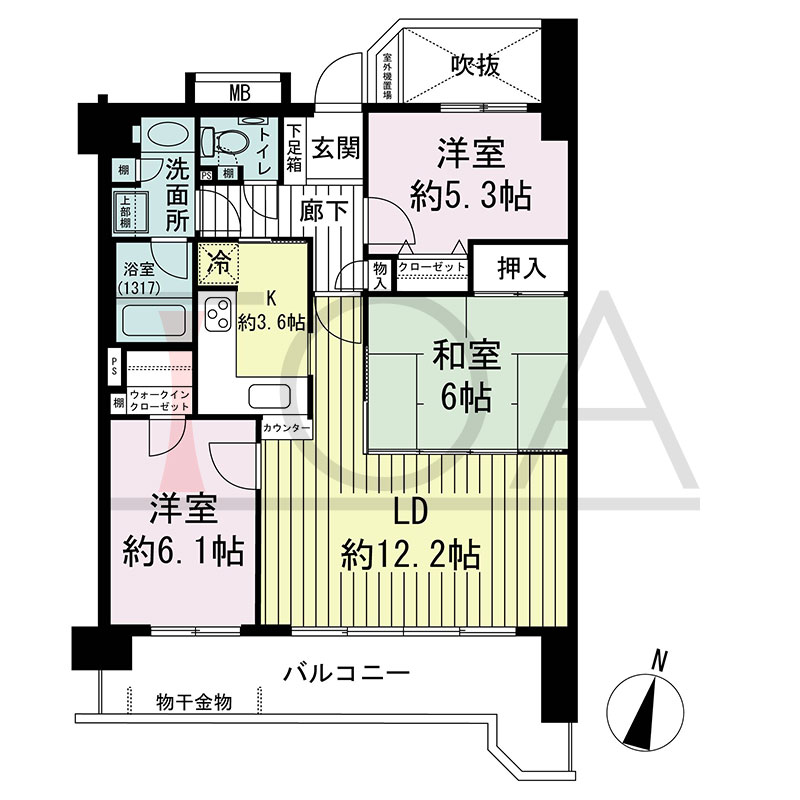 ステイツ神戸熊内町の間取り図 南向き 3LDK 専有面積 72.90m2
バルコニー面積13.42m2