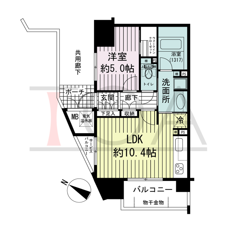 神戸元町山手ヴィアージュの間取り図 南西向き角 1LDK 専有面積40.29m2
バルコニー面積5.40m2
サービスバルコニー面積1.30m2