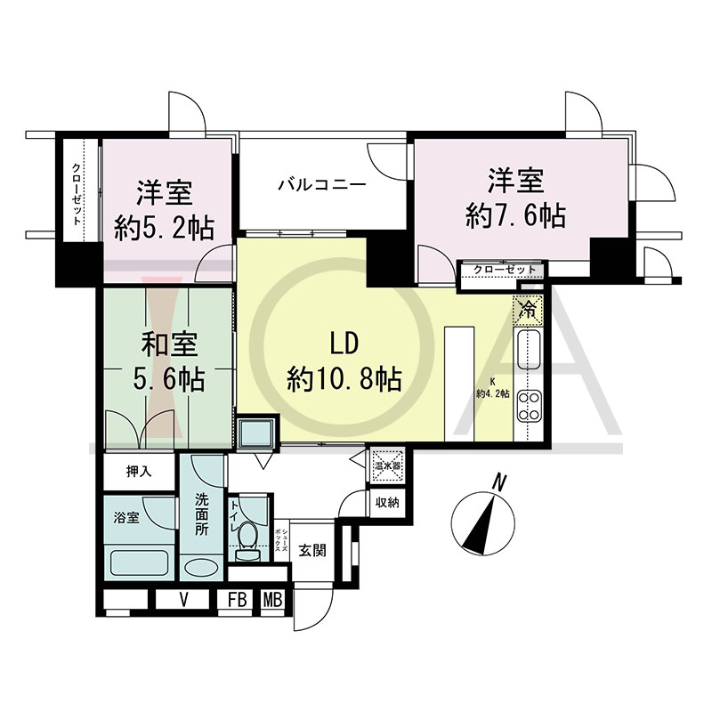 新神戸アパートメントの間取り図 北西向き 3LDK 専有面積75.25m2
バルコニー面積7.11m2