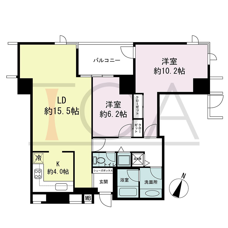 新神戸アパートメントの間取り図 北西向き 2LDK 専有面積78.84m2
バルコニー面積7.11m2