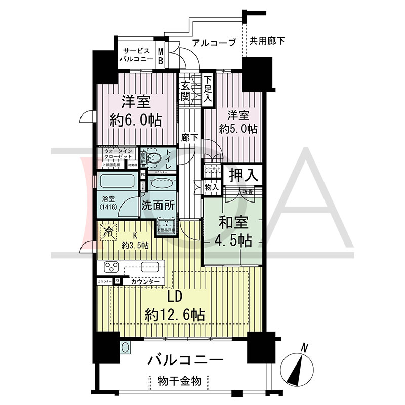 ジ・アーバネックス六甲道の間取り図 南向き角 3LDK 専有面積70.10m2
バルコニー面積13.40m2
サービスバルコニー面積1.93m2から3.84m2のお部屋あり
アルコーブ面積5.84m2