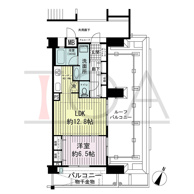 アルファステイツ六甲篠原の間取り図 南東向き角 1LDK 専有面積50.09m2
アルコーブ面積1.06m2
バルコニー面積10.08m2
ルーフバルコニー面積20.25m2