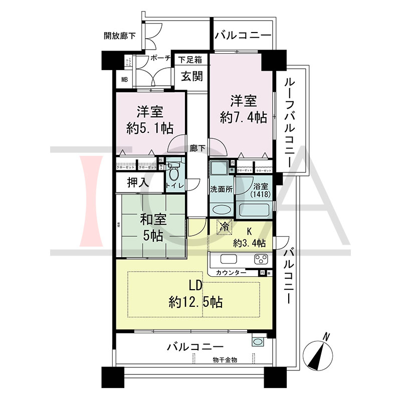 グラン・コート王子公園の間取り図 南東向き角 3LDK 専有面積73.37m2
バルコニー面積24.44m2
ポーチ面積6.46m2
ルーフバルコニー面積6.30m2