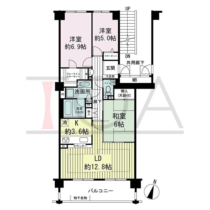 グランステイツ六甲の間取り図 南向き 3LDK 専有面積79.62m2
バルコニー面積11.52m2(バルコニータイプのお部屋のみ)
テラス面積23.04m2(テラスタイプのお部屋のみ)