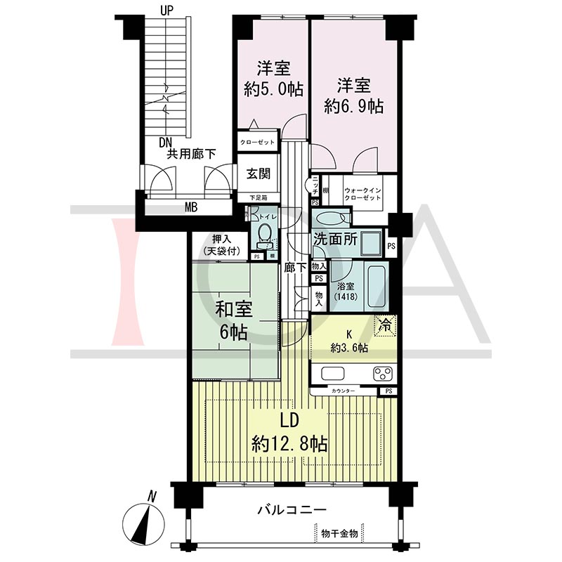 グランステイツ六甲の間取り図 南向き 3LDK 専有面積79.62m2
バルコニー面積11.52m2(バルコニータイプのお部屋のみ)
テラス面積23.04m2(テラスタイプのお部屋のみ)