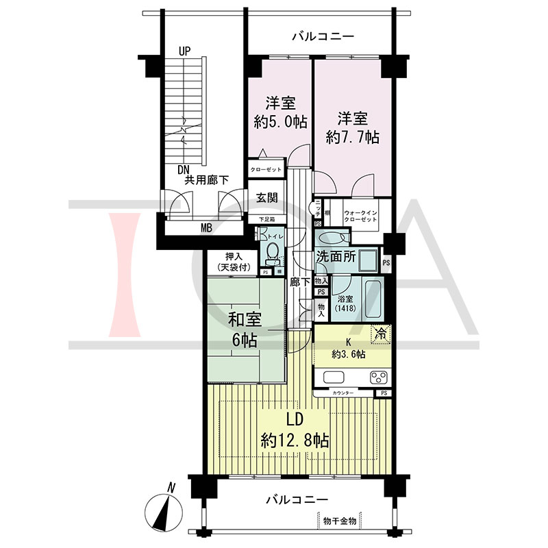 グランステイツ六甲の間取り図 南向き 3LDK 専有面積80.97m2
バルコニー面積19.09m2