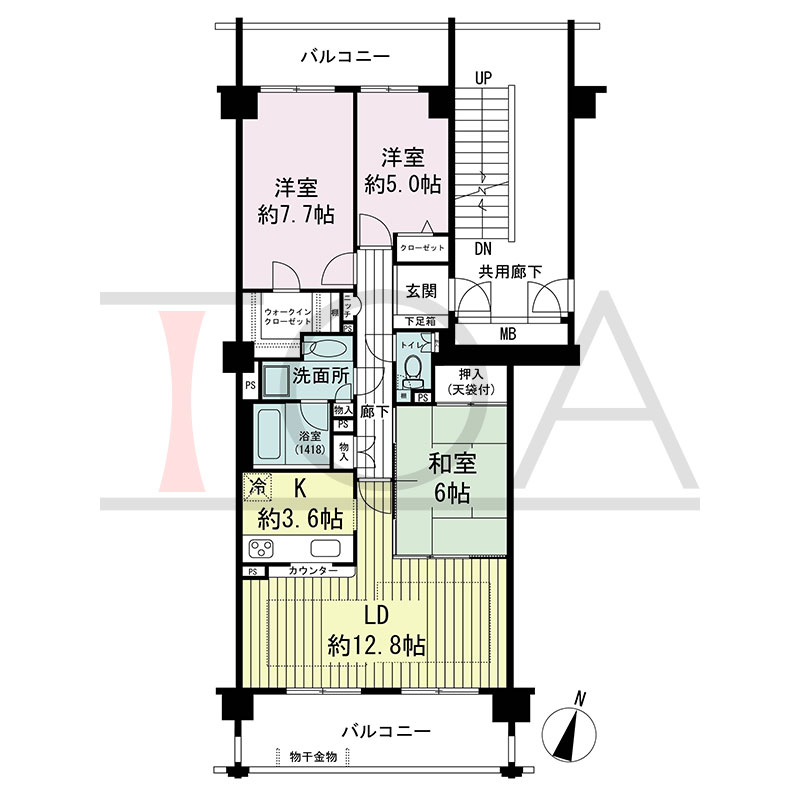 グランステイツ六甲の間取り図 南向き 3LDK 専有面積80.97m2
バルコニー面積19.09m2