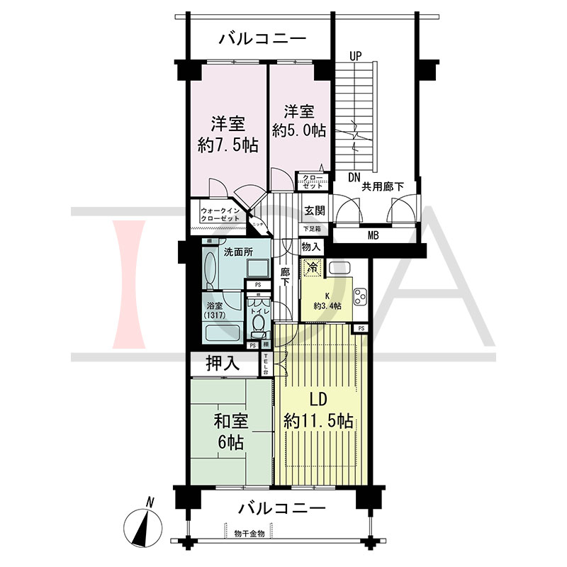 グランステイツ六甲の間取り図 南向き 3LDK 専有面積76.82m2
バルコニー面積11.16m2(バルコニータイプのお部屋のみ)
テラス面積22.32m2(テラスタイプのお部屋のみ)