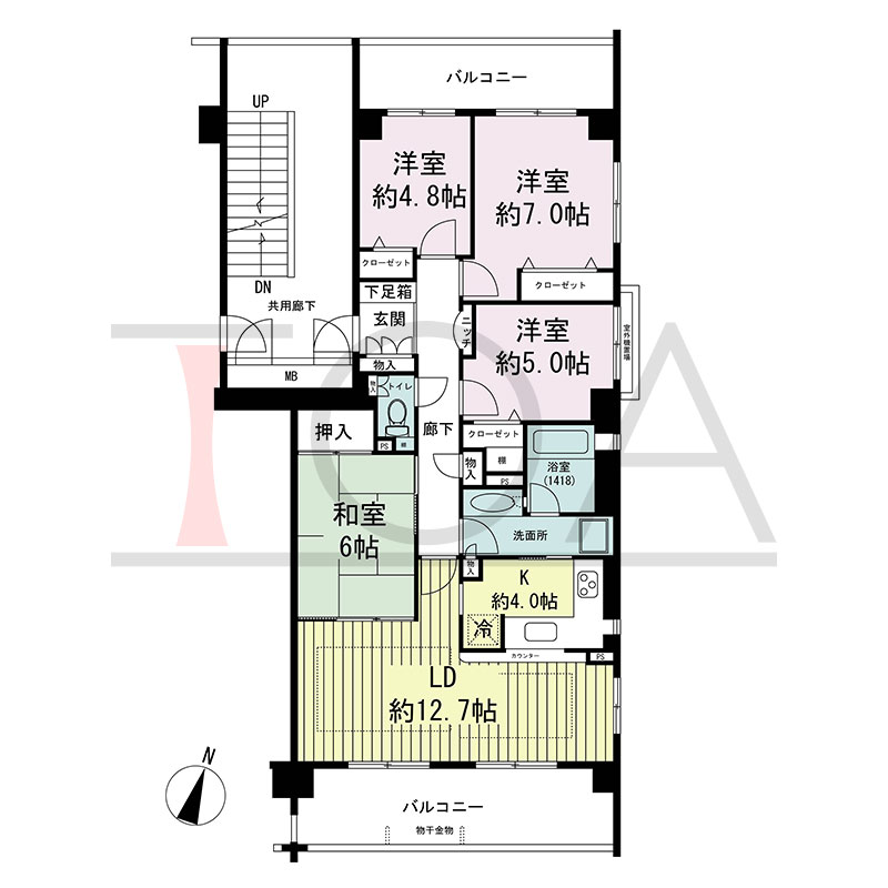 グランステイツ六甲の間取り図 南向き角 4LDK 専有面積89.37m2
バルコニー面積8.47m2から21.07m2のお部屋あり
テラス面積25.20m2(テラスタイプのお部屋のみ)