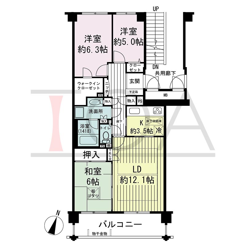 グランステイツ六甲の間取り図 南向き 3LDK 専有面積78.34m2
バルコニー面積10.24m2