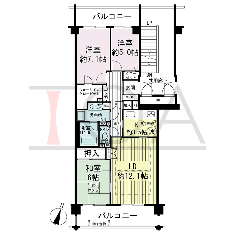 グランステイツ六甲の間取り図 南向き 3LDK 専有面積79.69m2
バルコニー面積17.81m2