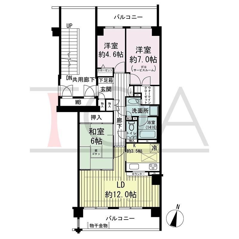 グランステイツ六甲の間取り図 南向き 3LDK 専有面積78.31m2
バルコニー面積17.20m2