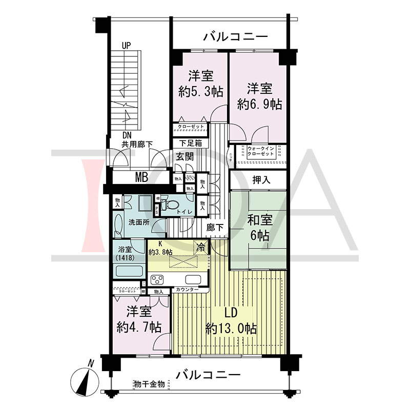 グランステイツ六甲の間取り図 南向き 4LDK 専有面積94.64m2
バルコニー面積21.06m2