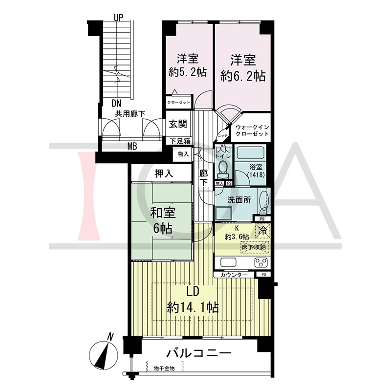 グランステイツ六甲の間取り図 南向き 3LDK 専有面積82.99m2
バルコニー面積10.24m2