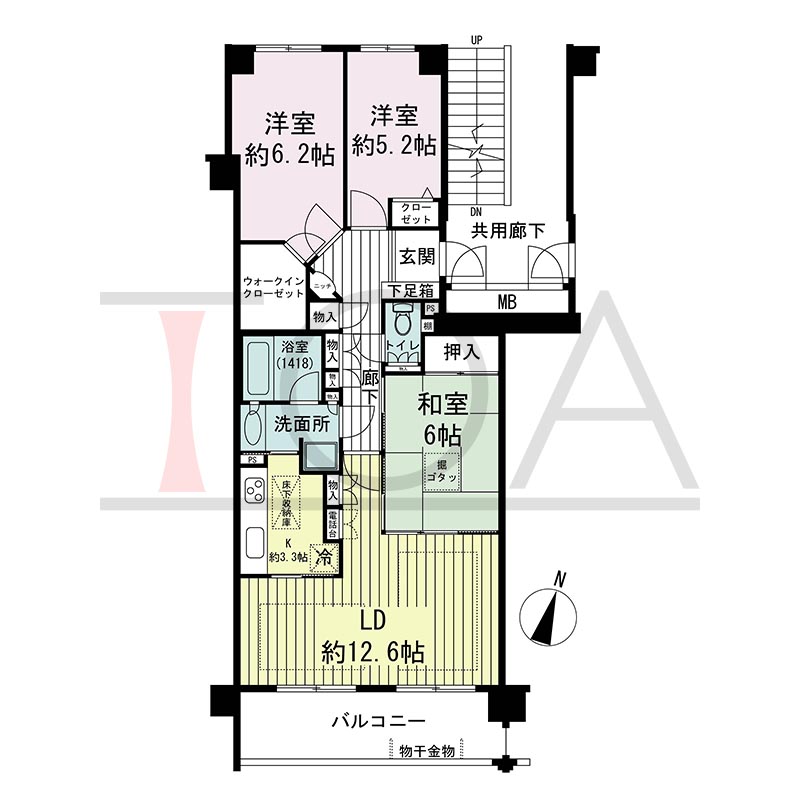 グランステイツ六甲の間取り図 南向き 3LDK 専有面積77.69m2
バルコニー面積9.76m2