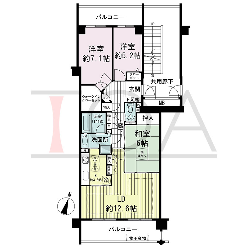 グランステイツ六甲の間取り図 南向き 3LDK 専有面積79.01m2
バルコニー面積17.18m2