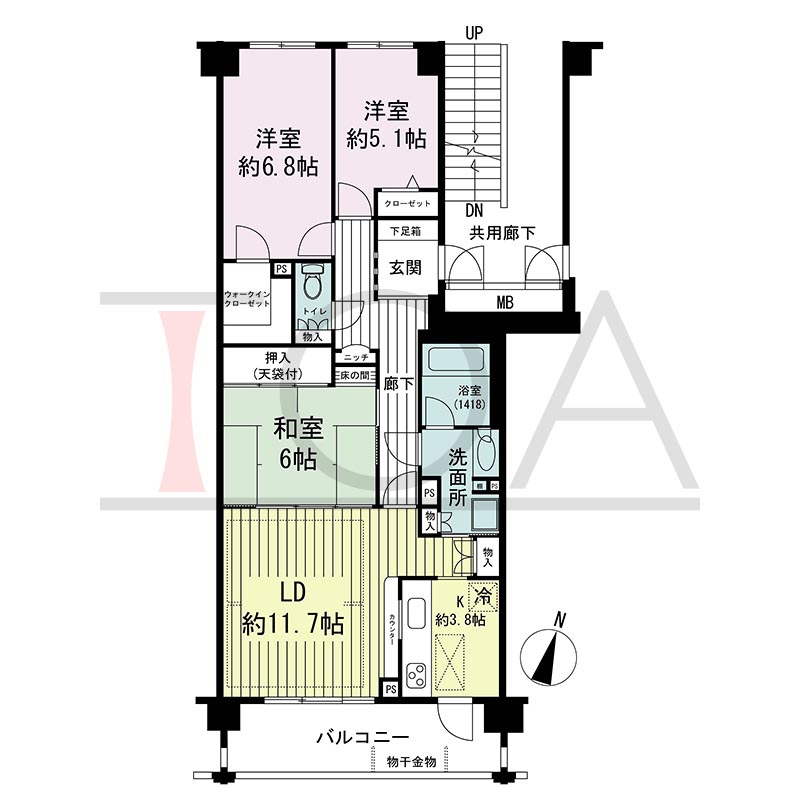 グランステイツ六甲の間取り図 南向き 3LDK 専有面積82.23m2
バルコニー面積9.92m2