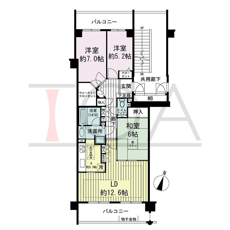 グランステイツ六甲の間取り図 南向き 3LDK 専有面積78.89m2
バルコニー面積17.18m2