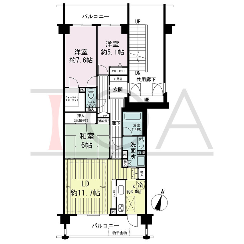 グランステイツ六甲の間取り図 南向き 3LDK 専有面積83.53m2
バルコニー面積17.19m2