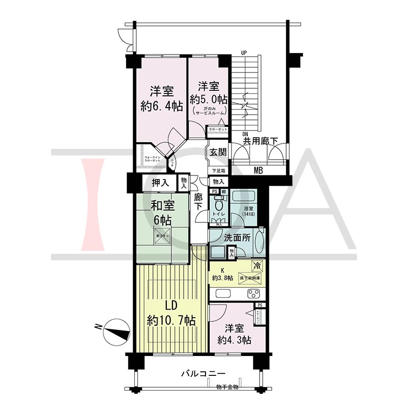 グランステイツ六甲の間取り図 西向き 4LDK 専有面積84.40m2
バルコニー面積10.08m2