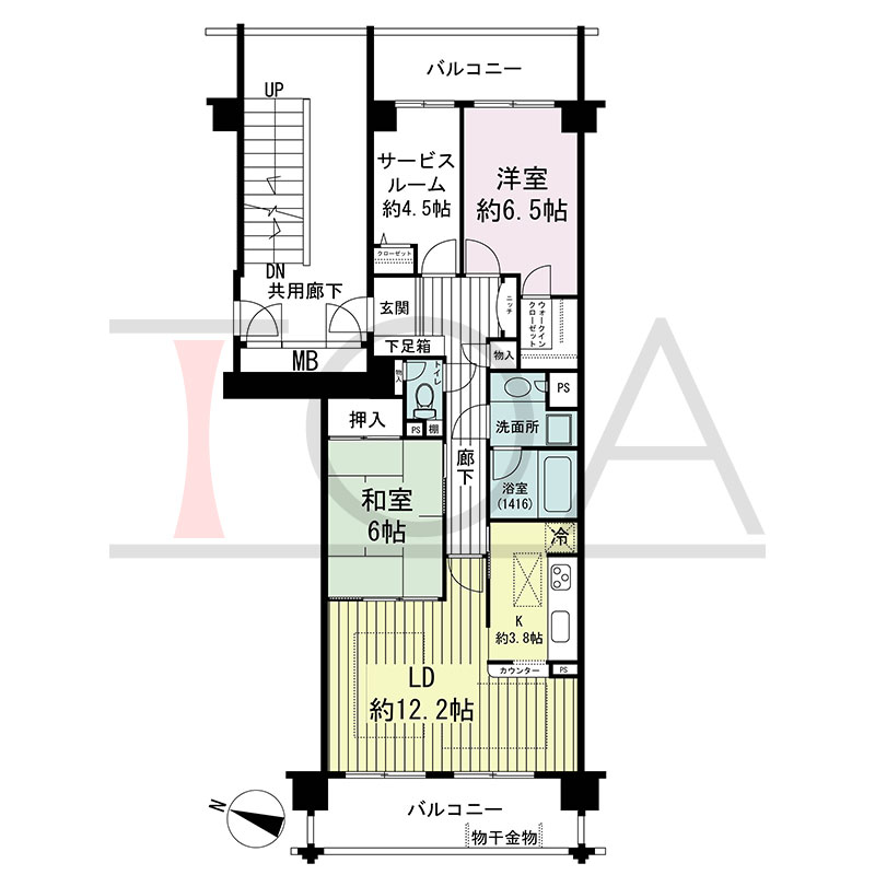グランステイツ六甲の間取り図 西向き 2LDK+S 専有面積77.59m2
バルコニー面積9.44m2から16.49m2のお部屋あり
サービスバルコニー面積4.70m2(サービスバルコニータイプのお部屋のみ)