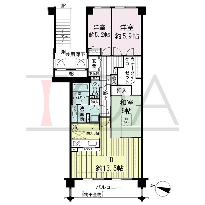 グランステイツ六甲の間取り図 西向き 3LDK 専有面積82.36m2
バルコニー面積10.08m2