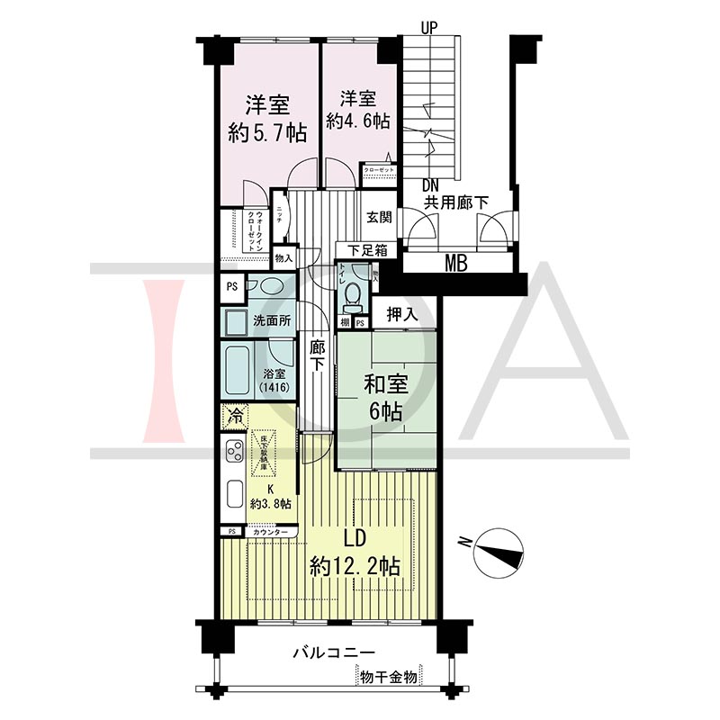 グランステイツ六甲の間取り図 西向き 3LDK 専有面積76.92m2
バルコニー面積9.44m2