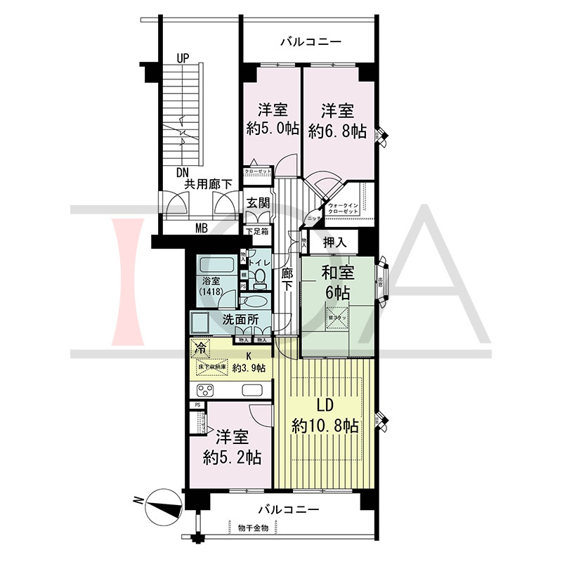 グランステイツ六甲の間取り図 西向き角 4LDK 専有面積86.55m2
バルコニー面積17.44m2