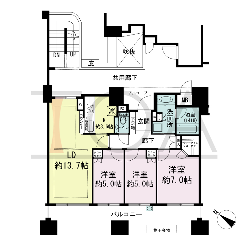 ザ・六甲レジデンスの間取り図 南西向き 3LDK 専有面積76.43m2
アルコーブ面積3.76m2
バルコニー面積21.20m2