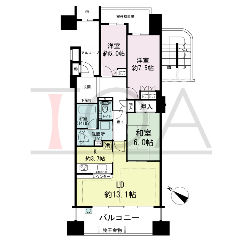 ザ・六甲レジデンスの間取り図 南西向き 3LDK 専有面積80.17m2
アルコーブ面積2.94m2
バルコニー面積12.90m2
