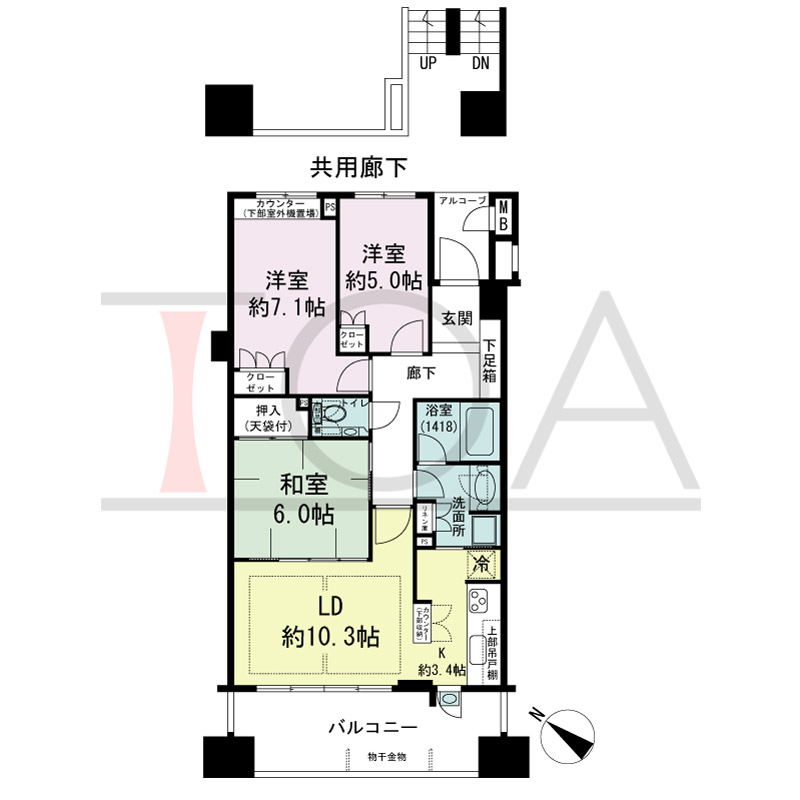 ザ・六甲レジデンスの間取り図 南西向き 3LDK 専有面積73.71m2
アルコーブ面積2.90m2
バルコニー面積13.20m2